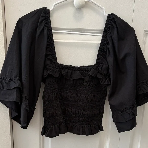Smocked Square-Neck Puff Sleeve Top - Black Free People - Picture 4 of 6
